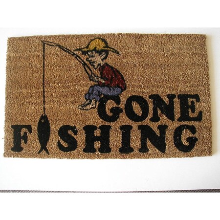 Geo Crafts 18 x 30 in. PVC Backed Stencilled Gone Fishing Doormat GE132120